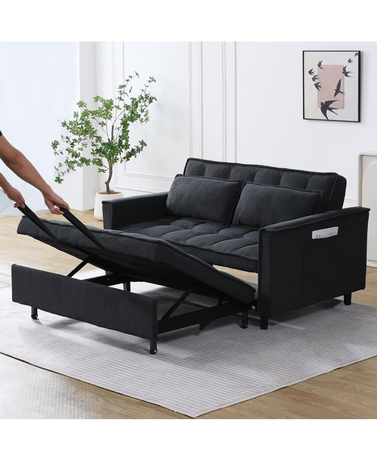 Maison Boucle Corduroy Loveseat Sofa Bed with Adjustable Backrest, Pull-Out Tufted Sleeper Couch for Small Spaces, Dorms, Apartments-Maison Boucle