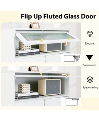 Chest of Drawers with Flip Up Fluted Glass Door for Bedroom Kitchen