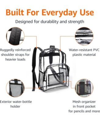 Basics Transparent School Backpack, With Water-Resistant PVC Plastic Material and Ruggedly Reinforced Shoulder Straps, Clear