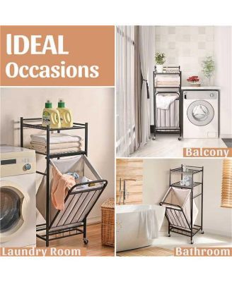 Tilt-Out Laundry Hamper 65 L, Shelf & Removable Liner, Cabinet Style, Black