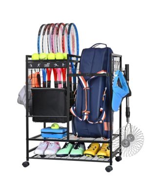 27.2" x 15.6" x 36" Tennis Rack Organizer: All-in-One Storage for Bags, Balls, Rackets & Gear