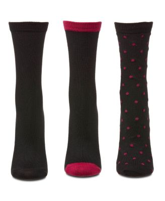 3 Pairs Women's ButterSoft Polytam Polka Dot and Solid Colors Crew Socks