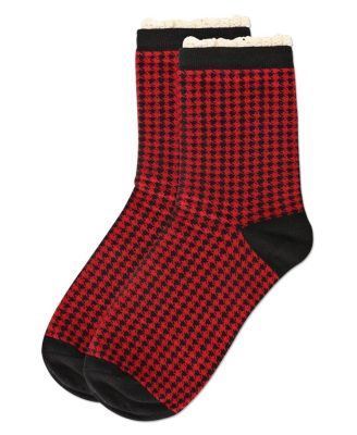 Women's Houndstooth Lace Cuff Crew Socks