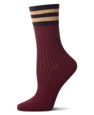 Women's Ribbed Cotton Rich Striped Cuff Crew Sock