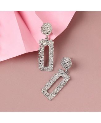 Women's Silver  Textured Geometric Drop Earrings