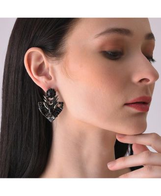 Women's Black  Triangle Cluster Drop Earrings
