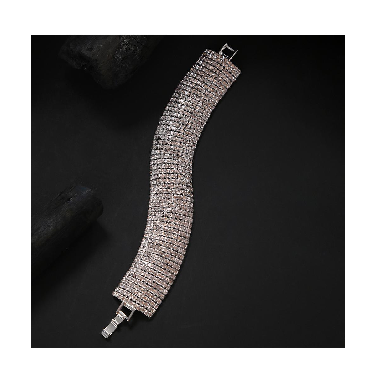Sohi Women's Silver Embellished Statement Bracelet In Brown