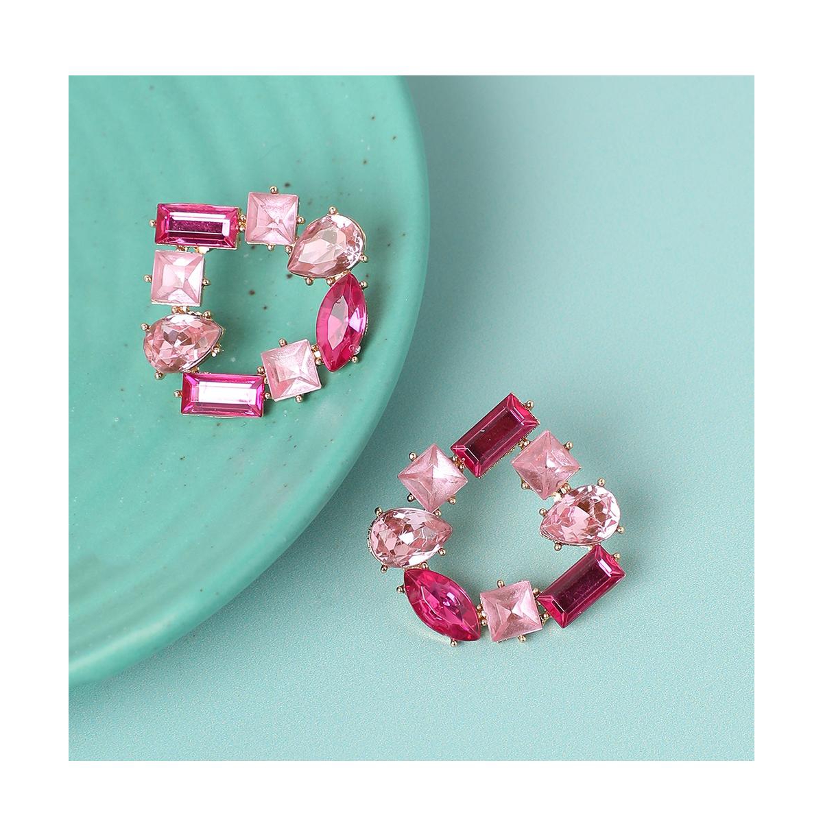Sohi Crystal Stud Earrings In Pink