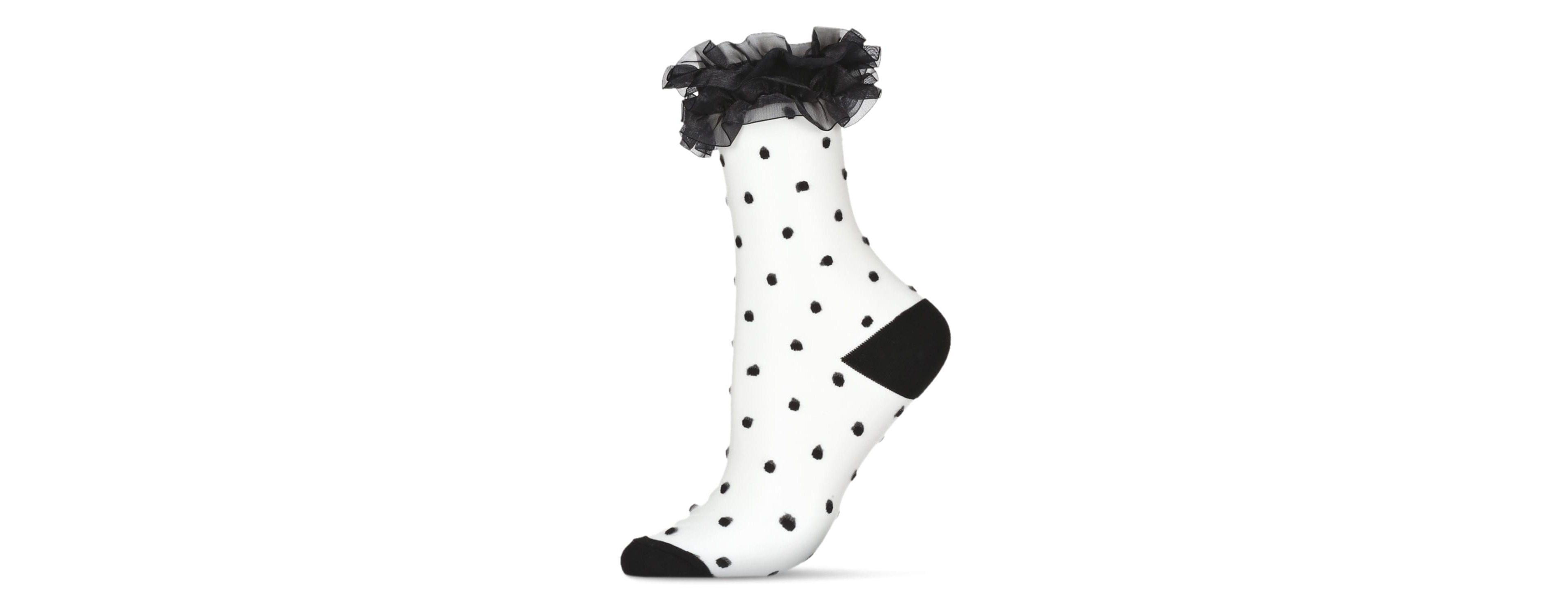MeMoi Women's Polka Dot Ruffle Lace Cuff Sheer Crew Socks