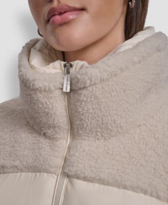 Women's Faux-Sherpa Puffer Mixed Coat