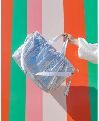 Silver Metallic Puffy Confetti Weekender Tote Bag