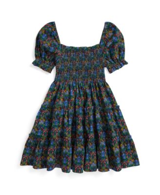 Girls' 2T-6X Floral Smocked Short-Sleeve Dress