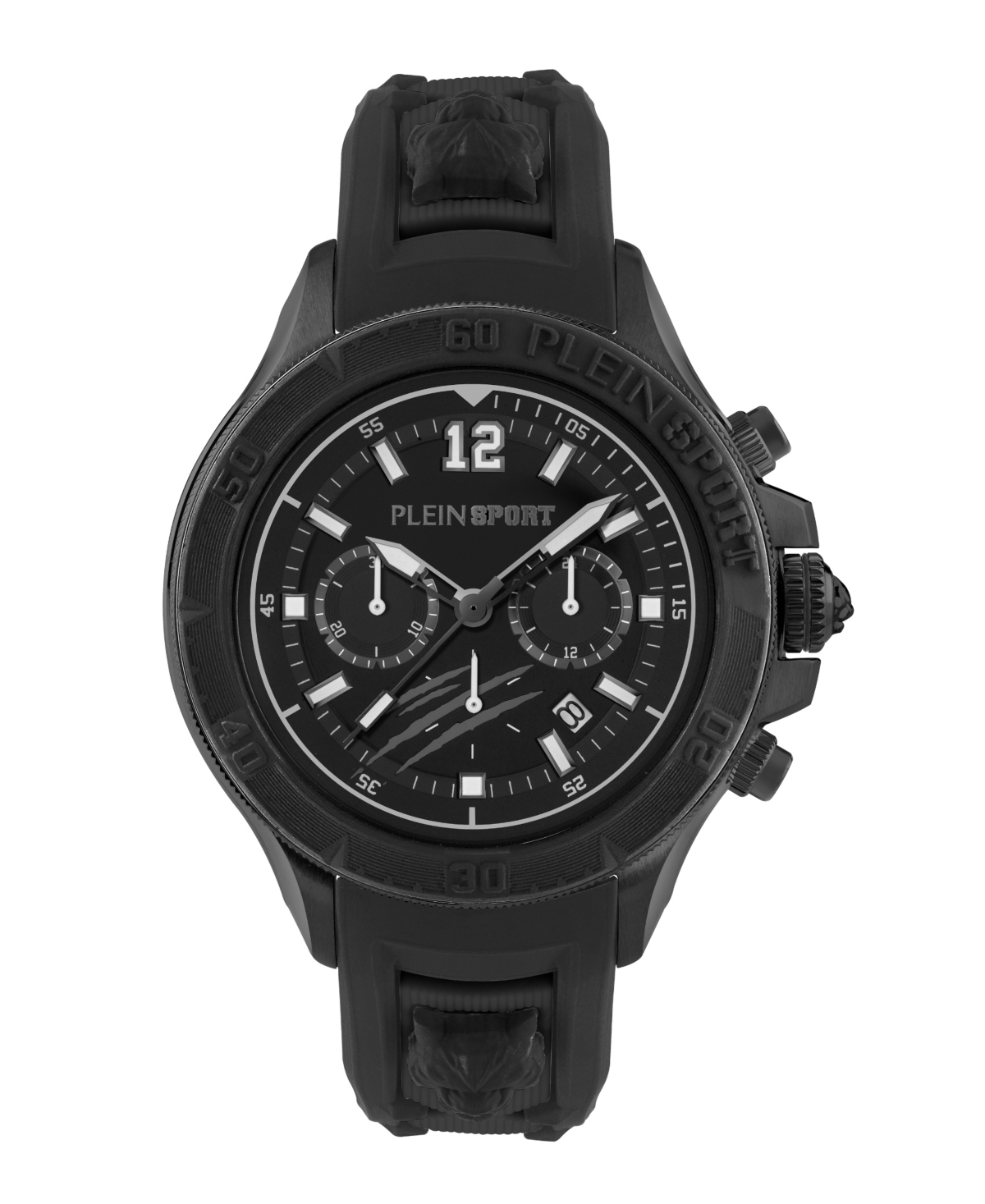 Plein Sport Mens Warrior Tech Chronograph Date Quartz Black Silicone Strap 47.5mm
