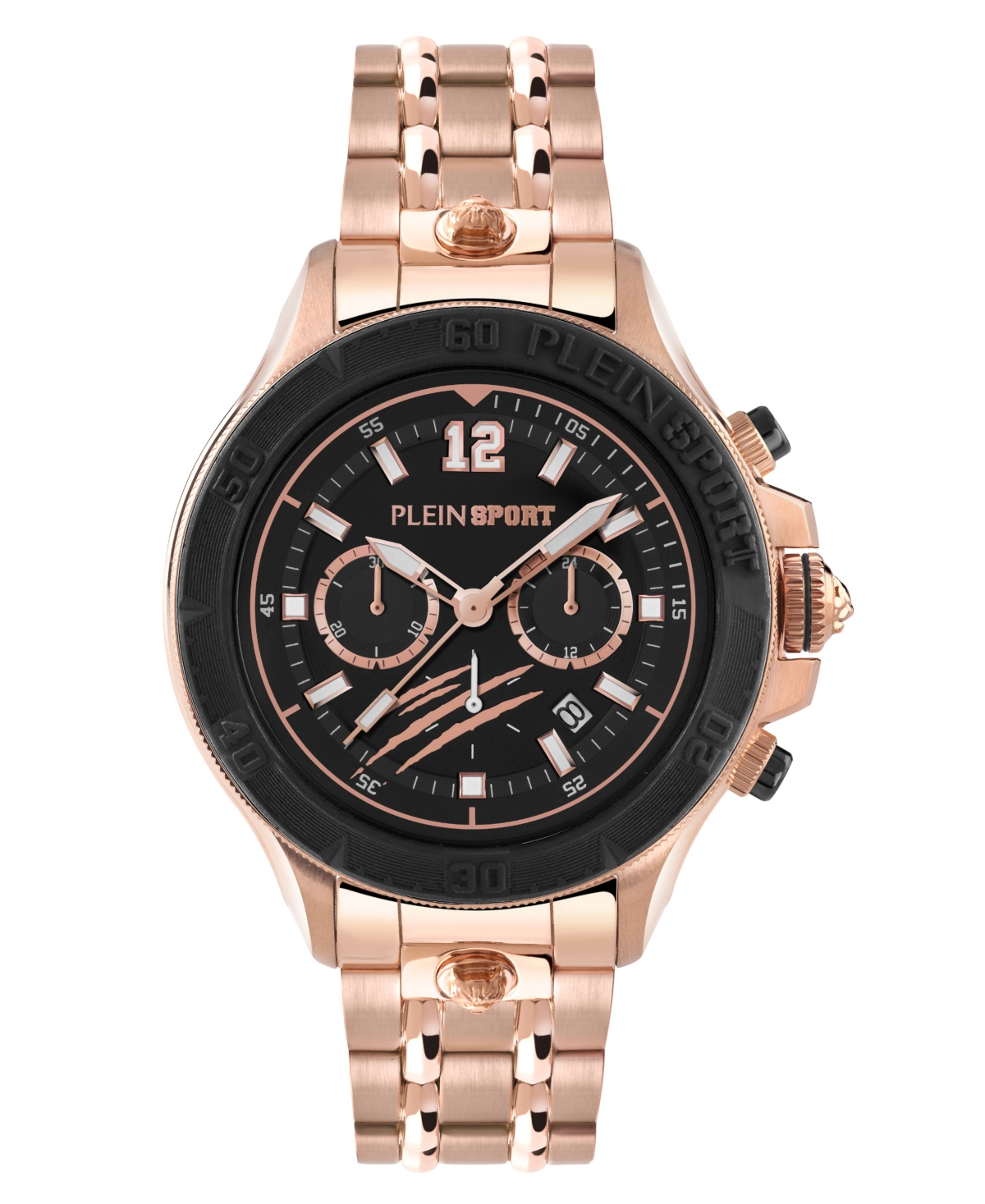 Plein Sport Mens Warrior Tech Chronograph Date Quartz Ip Rose Gold Bracelet 47.5mm