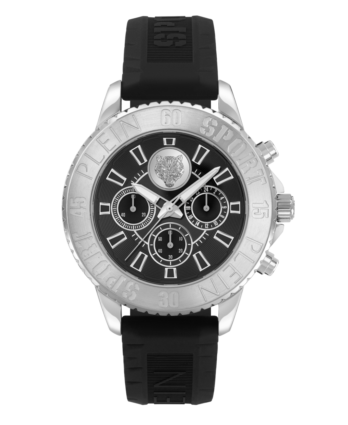 Plein Sport Mens Glam Chronograph Quartz Black Silicone Strap 44MM