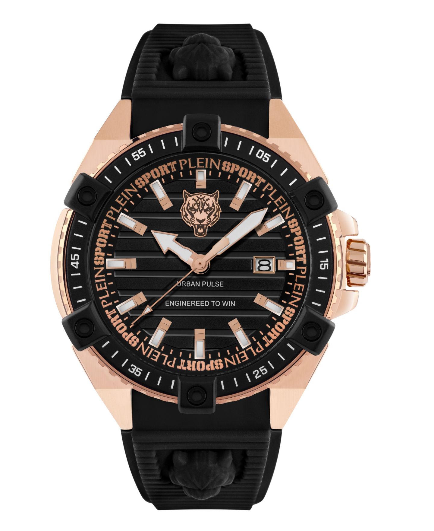 Мужские часы Plein Sport Urban Pulse 3 Hand Date Quartz Black Silicone Strap Watch, 47mm — фото 1
