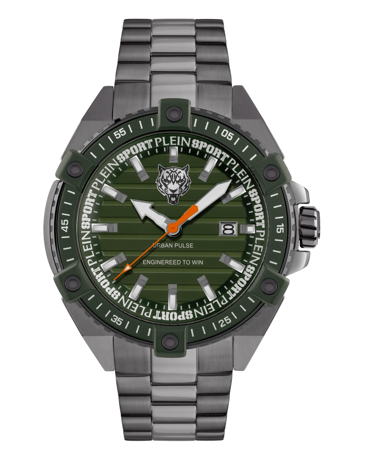 Plein Sport Mens Urban Pulse 3 Hand Date Quartz Ip Gunmetal Bracelet 47MM