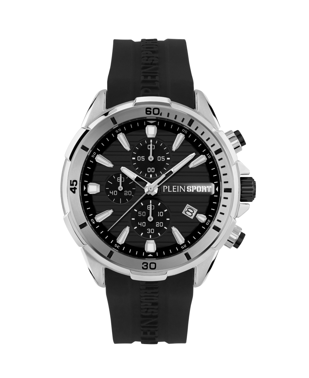 Plein Sport Mens Impact Chronograph Date Quartz Black Silicone Strap 46MM