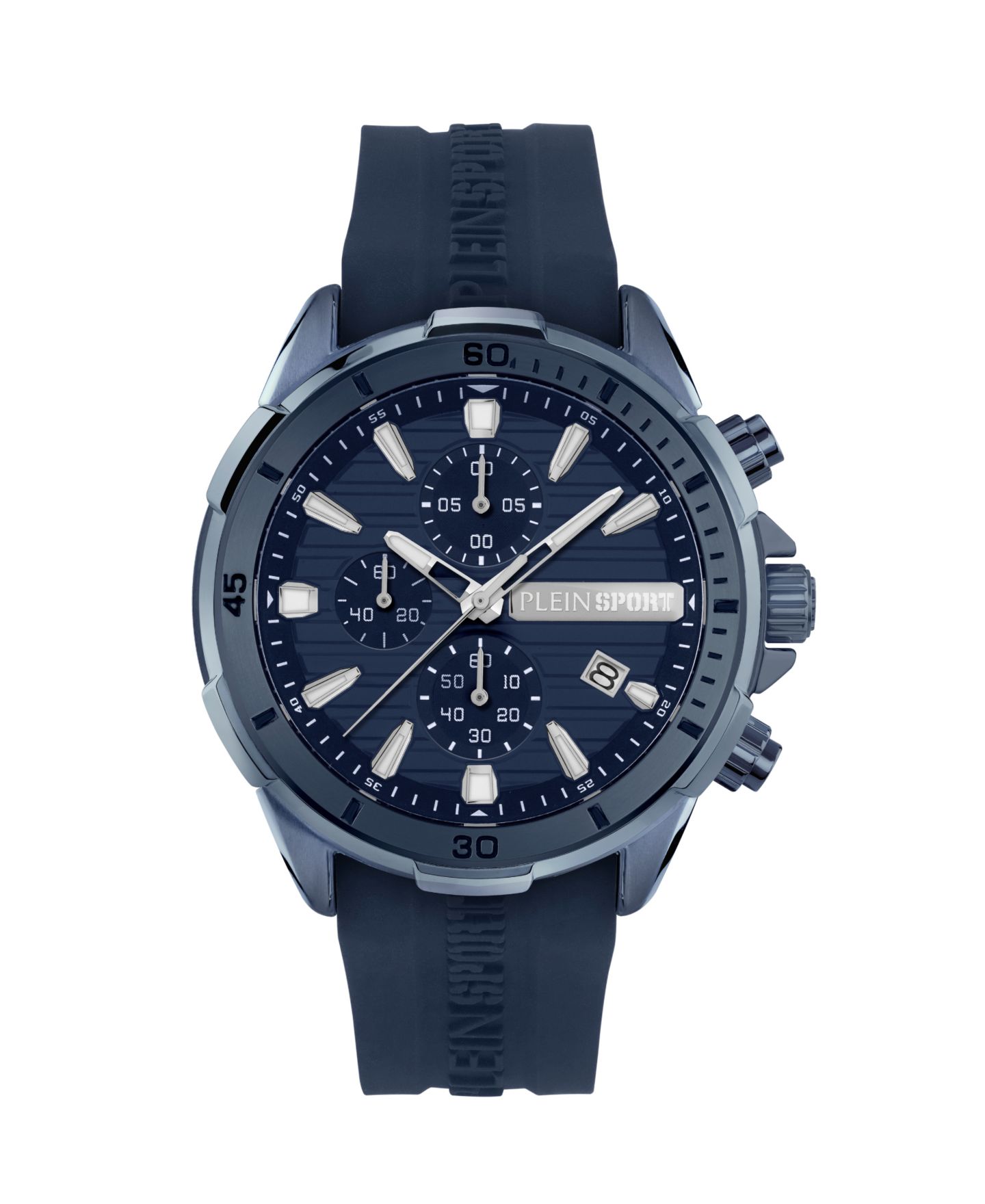 Мужские часы Plein Sport Impact Chronograph Date Quartz Blue Silicone Strap Watch 46mm — фото 1