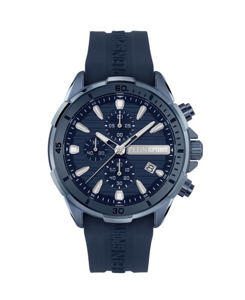 Мужские часы Plein Sport Impact Chronograph Date Quartz Blue Silicone Strap Watch 46mm