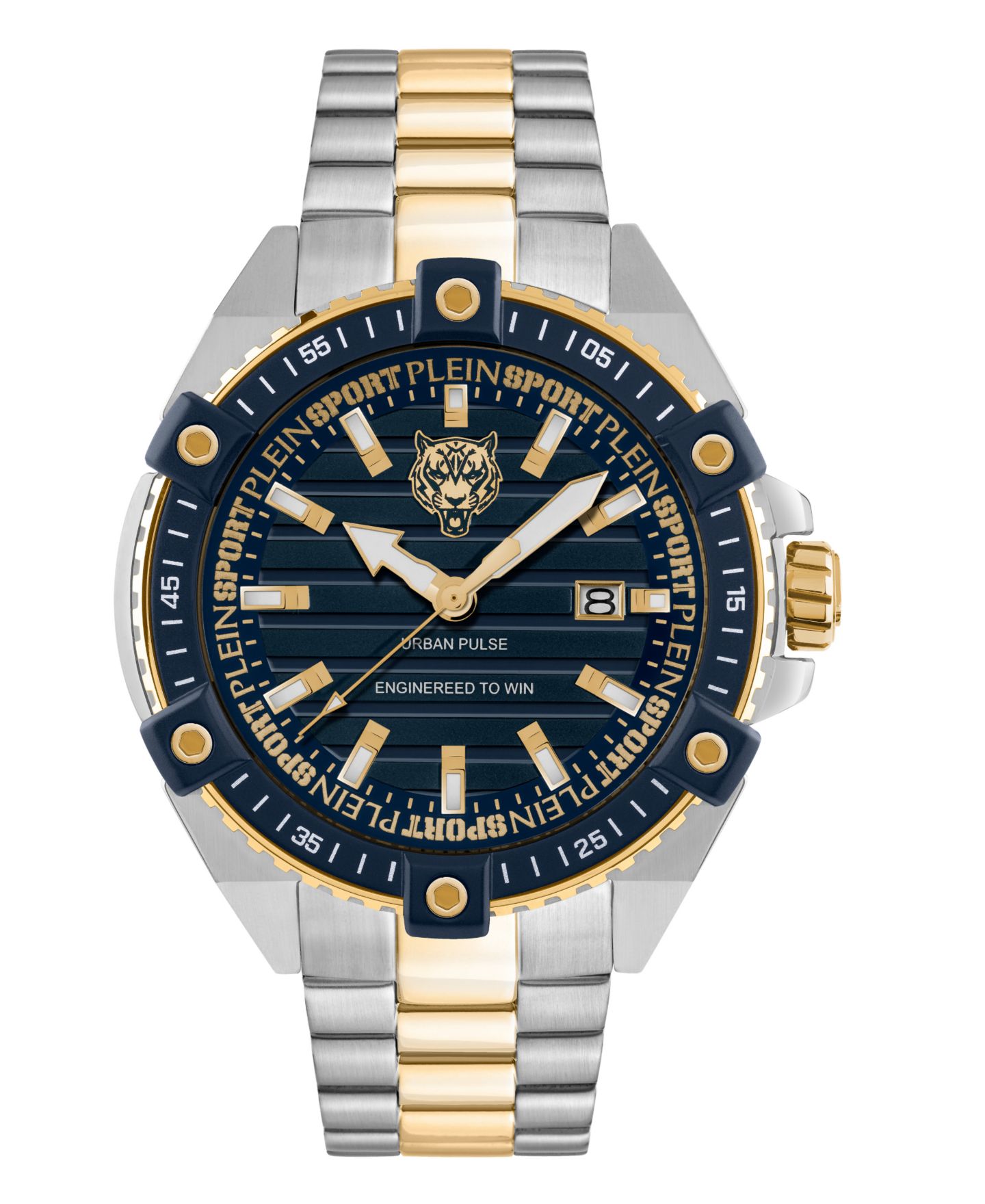 Мужские часы Plein Sport Urban Pulse 3 Hand Date Quartz Two Tone Bracelet Watch, 47mm — фото 1