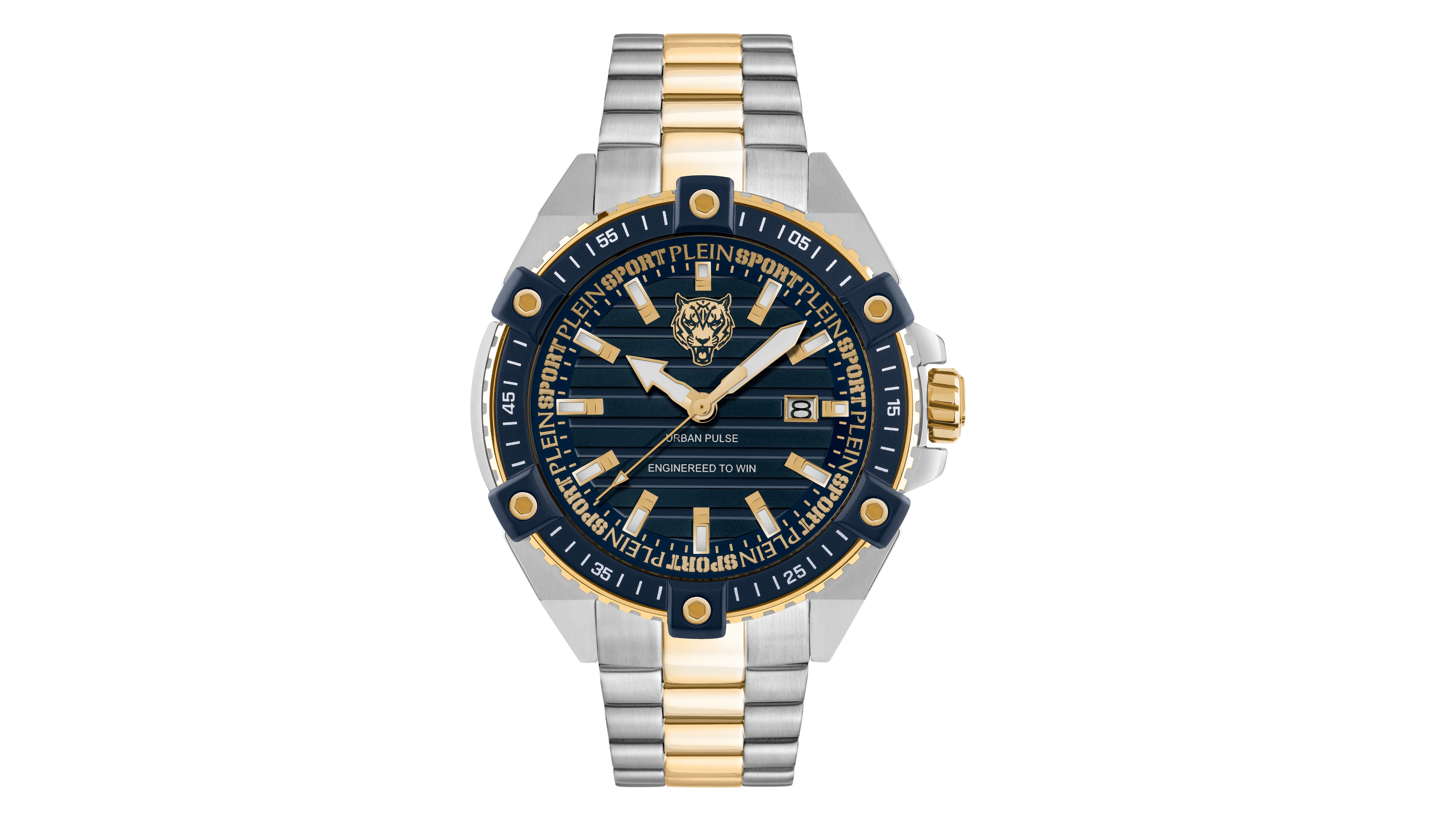 Plein Sport Mens Urban Pulse 3 Hand Date Quartz Two Tone Bracelet 47MM