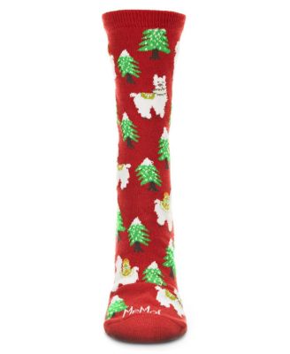 Women's Llama Trees Christmas Crew Socks