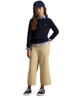 Girls' 7-16 Cable-Knit Long Sleeves Sweater