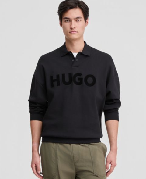 Мужской свитшот Hugo Boss Dimolox Long-Sleeve Snap Placket Logo Polo Sweatshirt, цвет: Чёрный