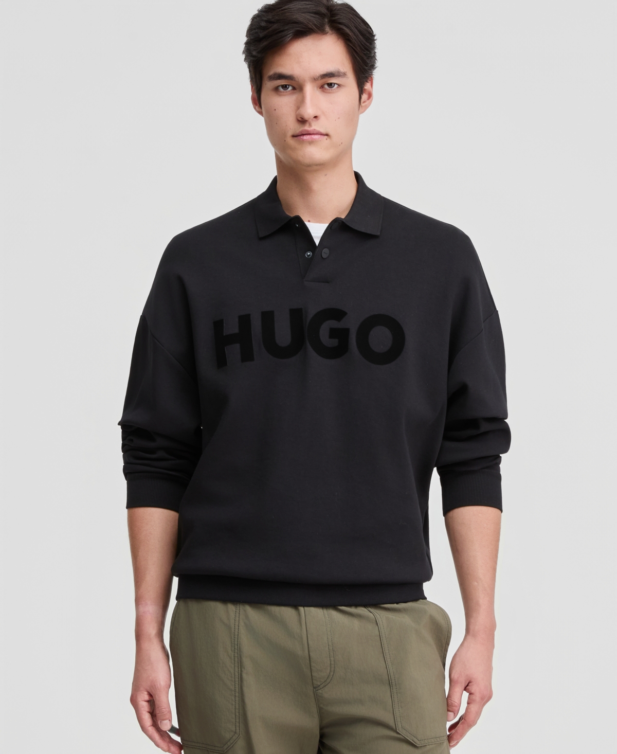 Hugo Boss Men's Dimolox Long-Sleeve Snap Placket Logo Polo Sweatshirt