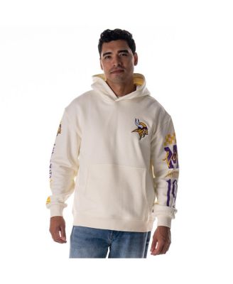 The Wild Collective - Men's and Women's Cream Minnesota Vikings Stacked Graphic Sleeve Fleece Hoodie