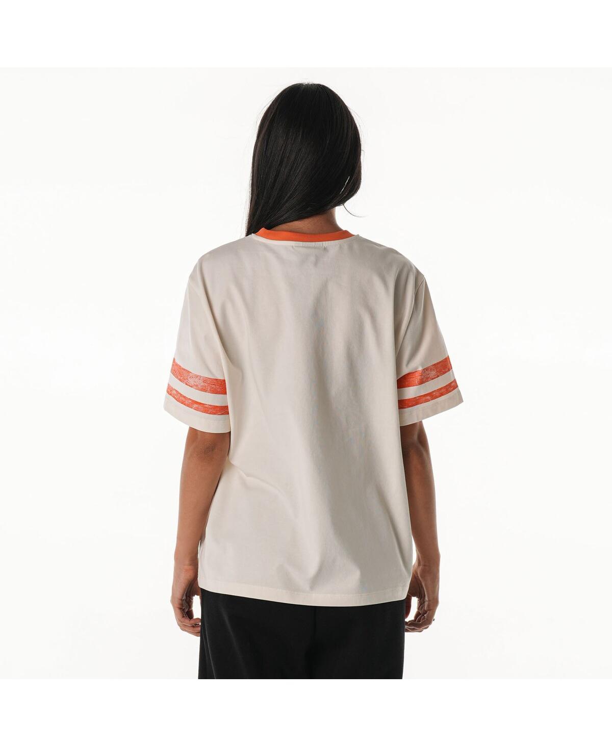 The Wild Collective Women's Cream Cleveland Browns Vintage Drop Shoulder Oversized Boyfriend T-shirt In White
