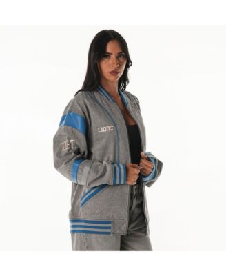 Women's Gray Detroit Lions Oversized Retro Full-Zip Jacket