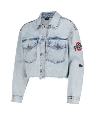 Women's Denim Ohio State Buckeyes Light Wash Cropped Button-Up Jean Jacket