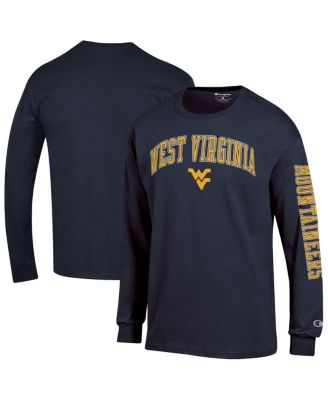 Champion - Men's Navy West Virginia Mountaineers Arch Over Logo 2-Hit Long Sleeve T-Shirt
