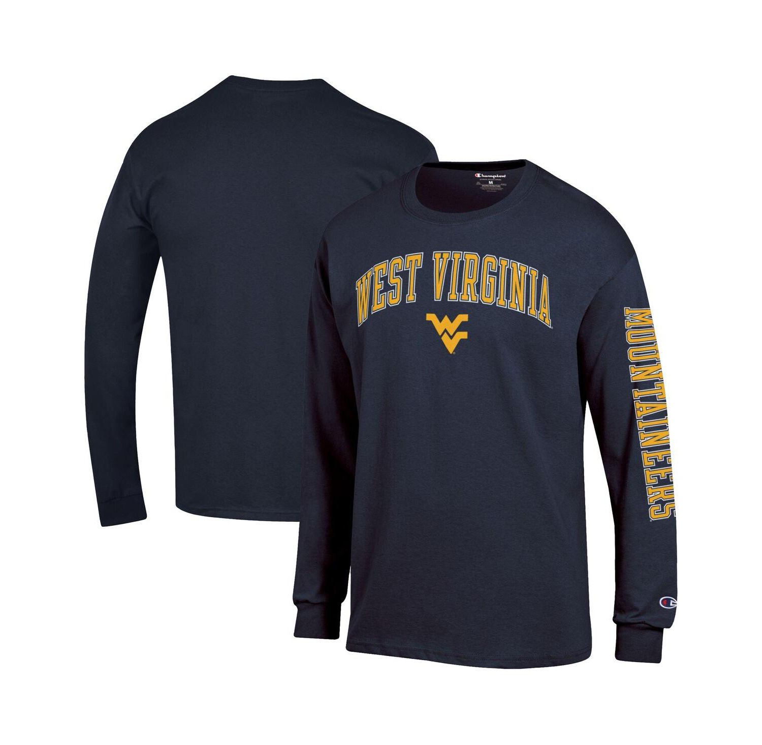 Men's Gold West Virginia Mountaineers Arch Over Logo 2-Hit Long Sleeve T-Shirt