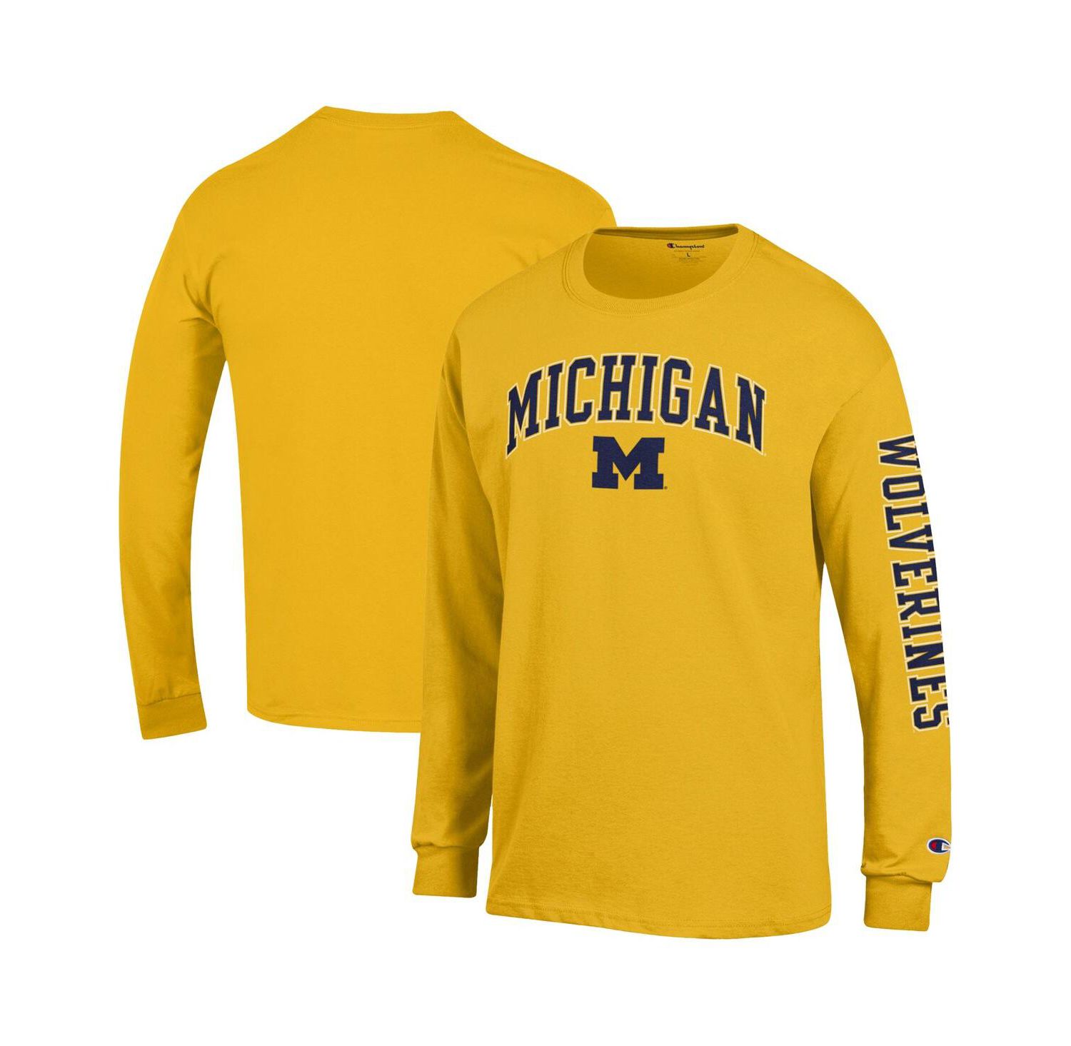 Men's Maize Michigan Wolverines Arch Over Logo 2-Hit Long Sleeve T-Shirt