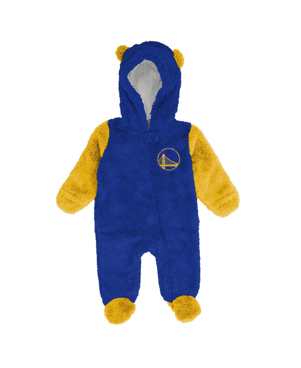 Outerstuff Baby Boys And Girls Newborn Royal Golden State Warriors Stay Napping Fleece Bunting Full-zip Sleeper In Multi