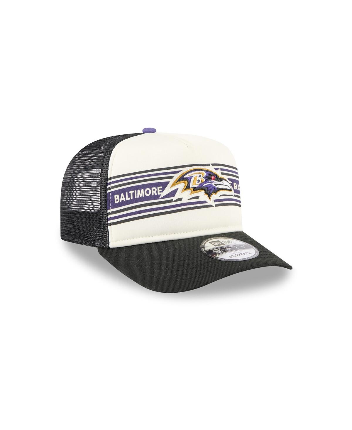 New Era Men's Cream/black Baltimore Ravens Banner A-frame 9fifty Trucker Snapback Hat In Black