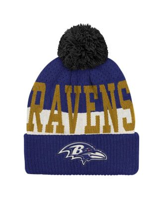 Outerstuff - Big Boys and Girls Purple Baltimore Ravens Modern Fan Cuffed with Pom Knit Hat