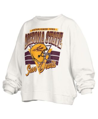 Women's White Arizona State Sun Devils Oversized Janice Retro Waist-Length Pullover Sweatshirt