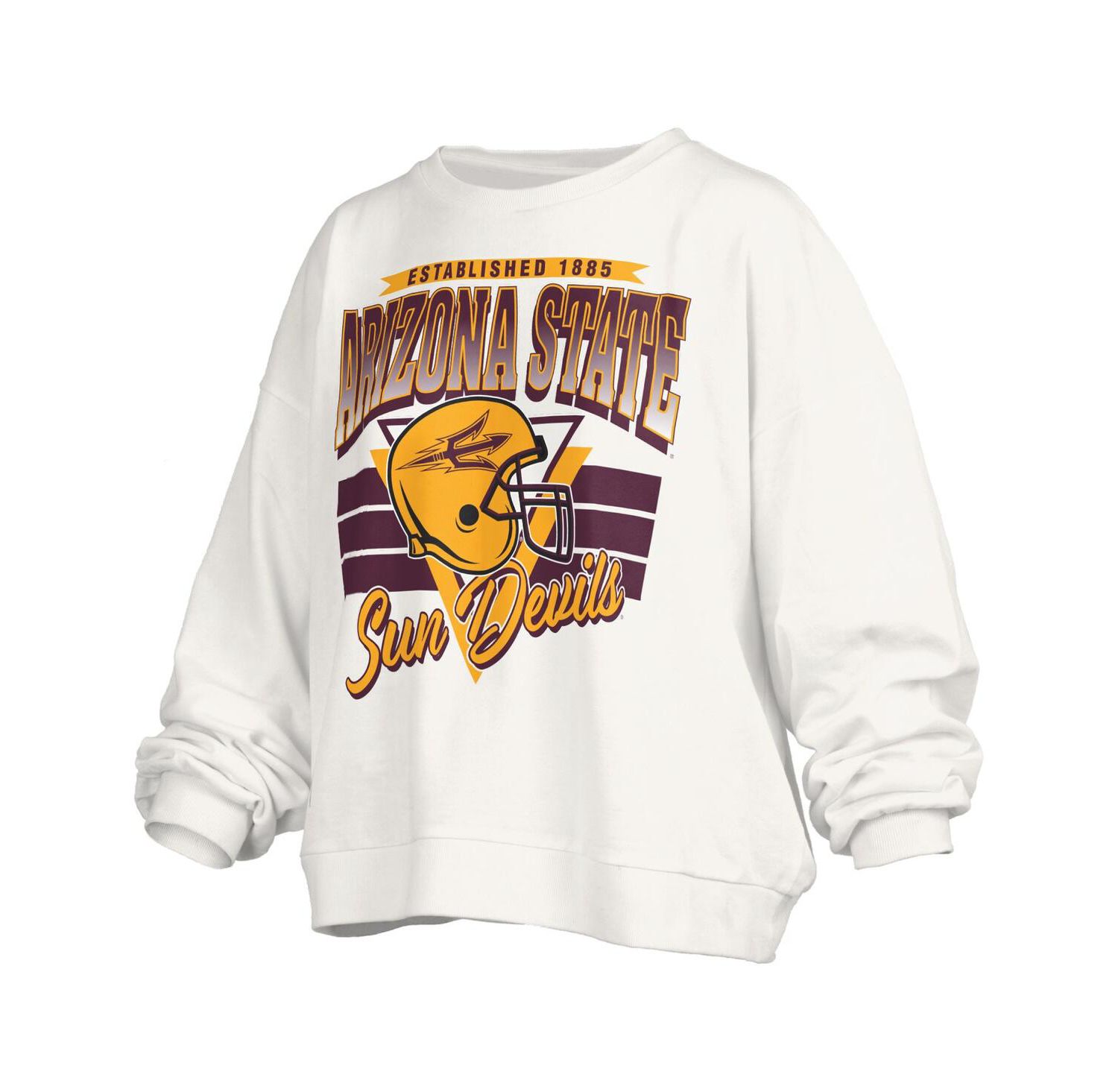 Women's White Arizona State Sun Devils Oversized Janice Retro Waist-Length Pullover Sweatshirt