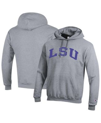Champion - Men's Heather Gray LSU Tigers Basic Arch Fleece Pullover Hoodie
