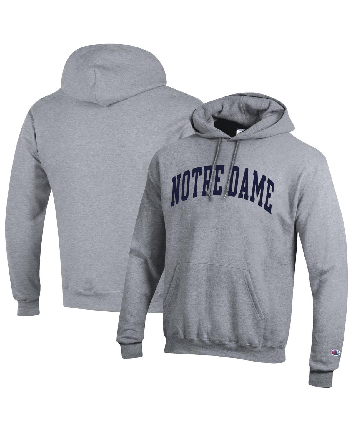 Champion Men's Navy Notre Dame Fighting Irish Basic Arch Fleece Pullover Hoodie - Heather Gray