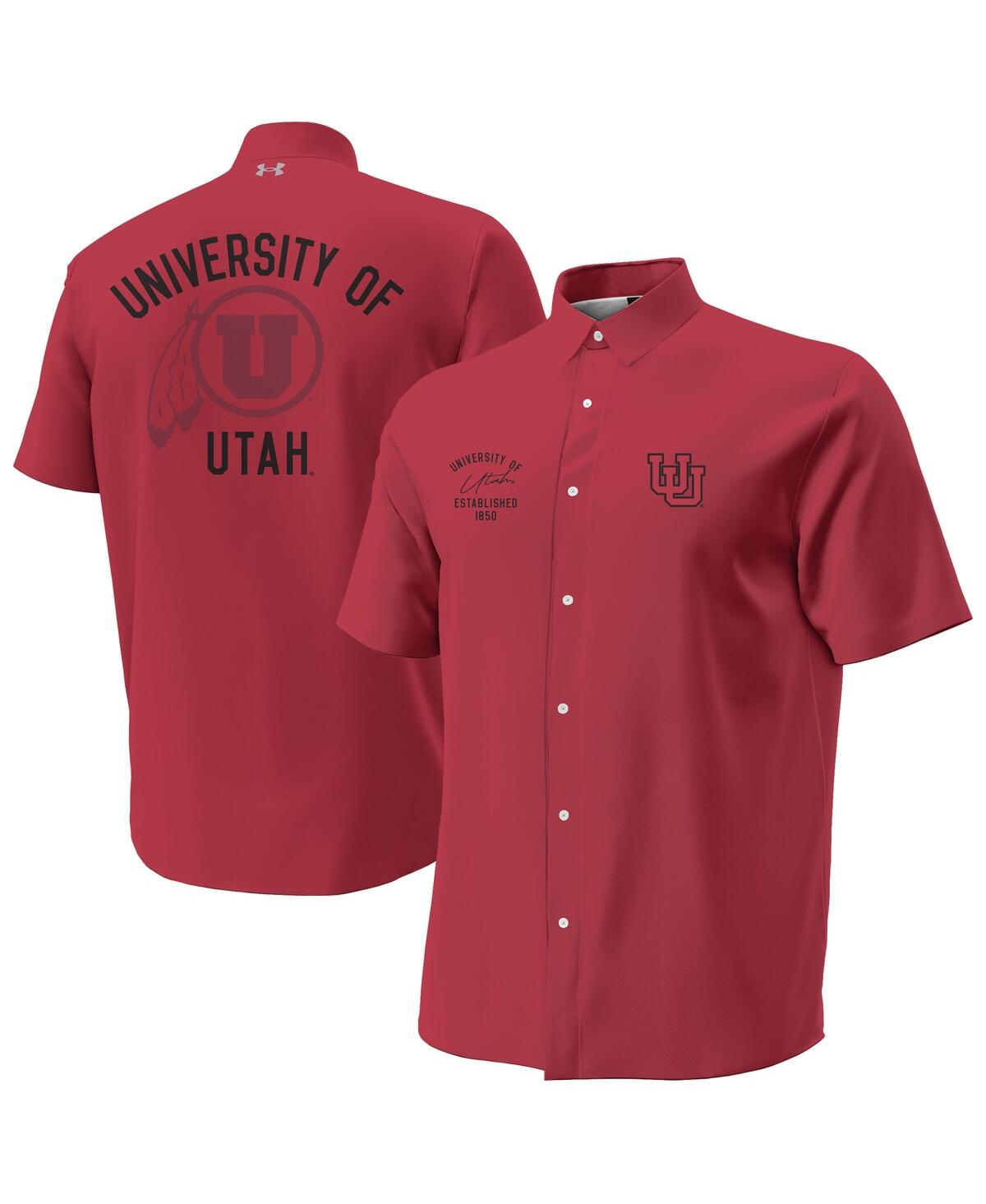 Under Armour Men's Red Utah Utes Gameday Armourfuse Camp Button-up Shirt In Red