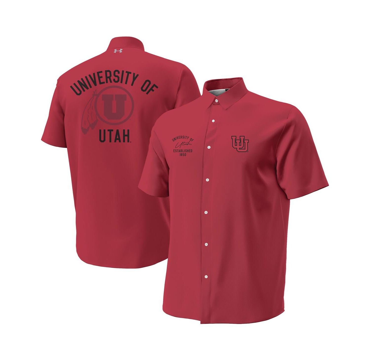 Men's Red Utah Utes Gameday ArmourFuse Camp Button-Up Shirt