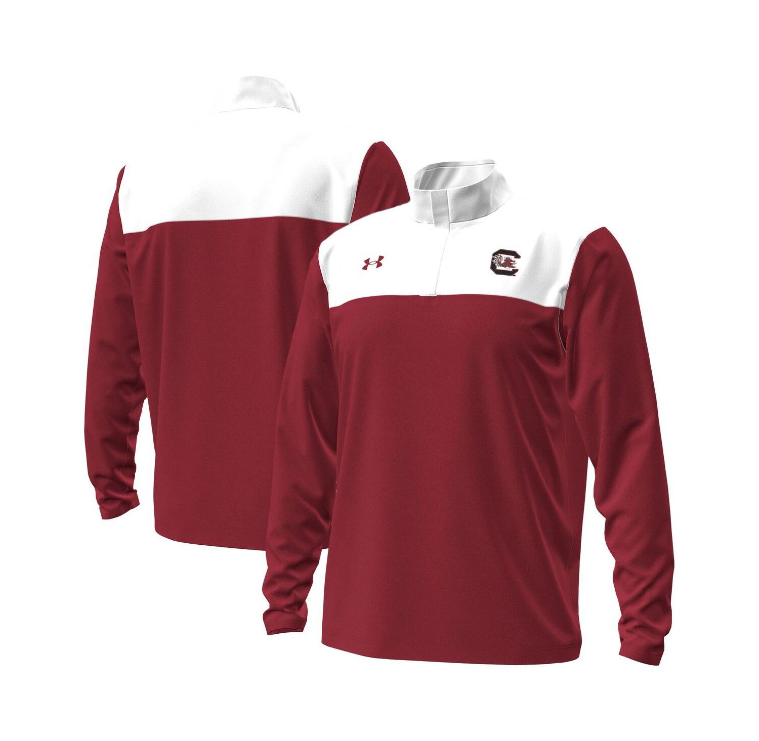 Men's Garnet/White South Carolina Gamecocks Green Blocked Quarter-Zip Pullover Hoodie