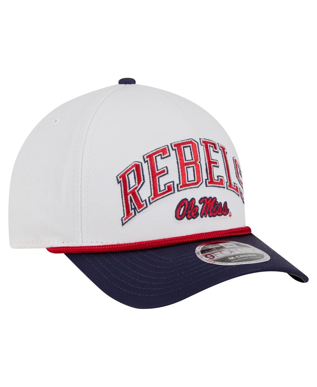 New Era Men's White/navy Ole Miss Rebels Arch Two-tone Rope 9forty A-frame M-crown Adjustable Hat In Multi