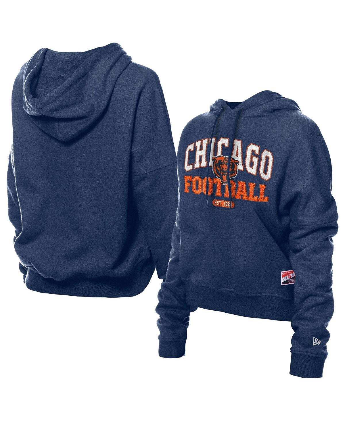 New Era Women's Navy Chicago Bears Throwback Boxy Hoodie Sweatshirt In Blue