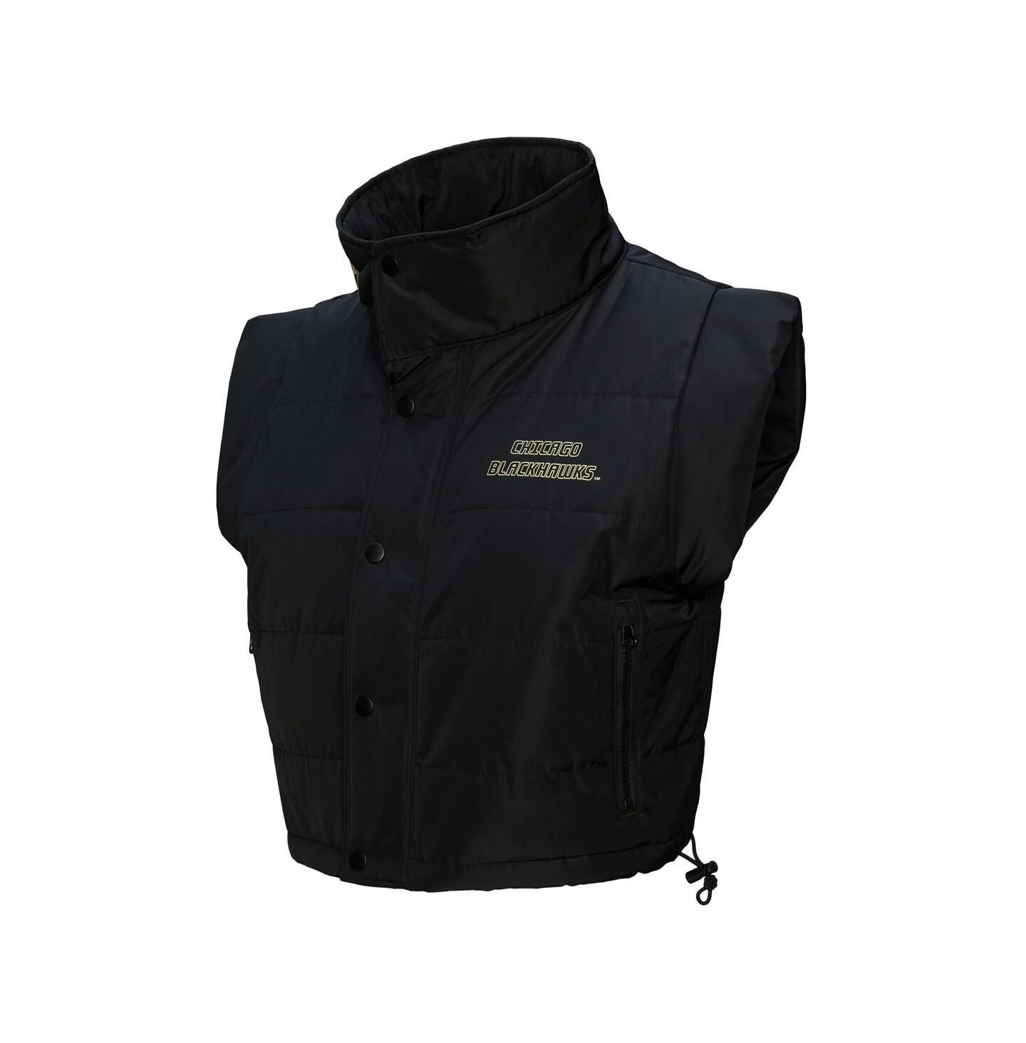 Женский жилет Mitchell & Ness Black Chicago Blackhawks Cropped Full-Zip Puffer Vest — фото 3